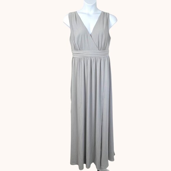 Lulus 3XL Grey Fromal Maxi Dress Gown Deep Side Slit V-Neckline Wrap Style EUC! - Picture 2 of 12